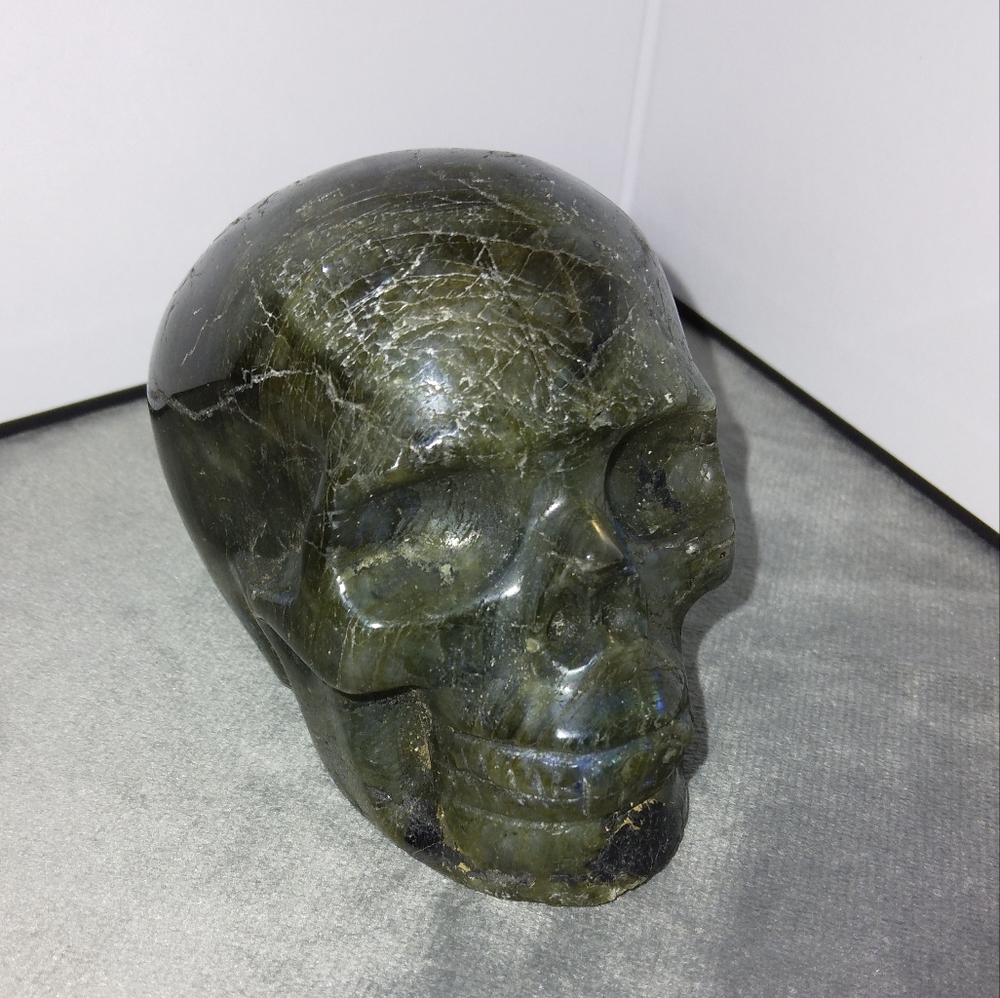 Labradorite crystal Skull Carving